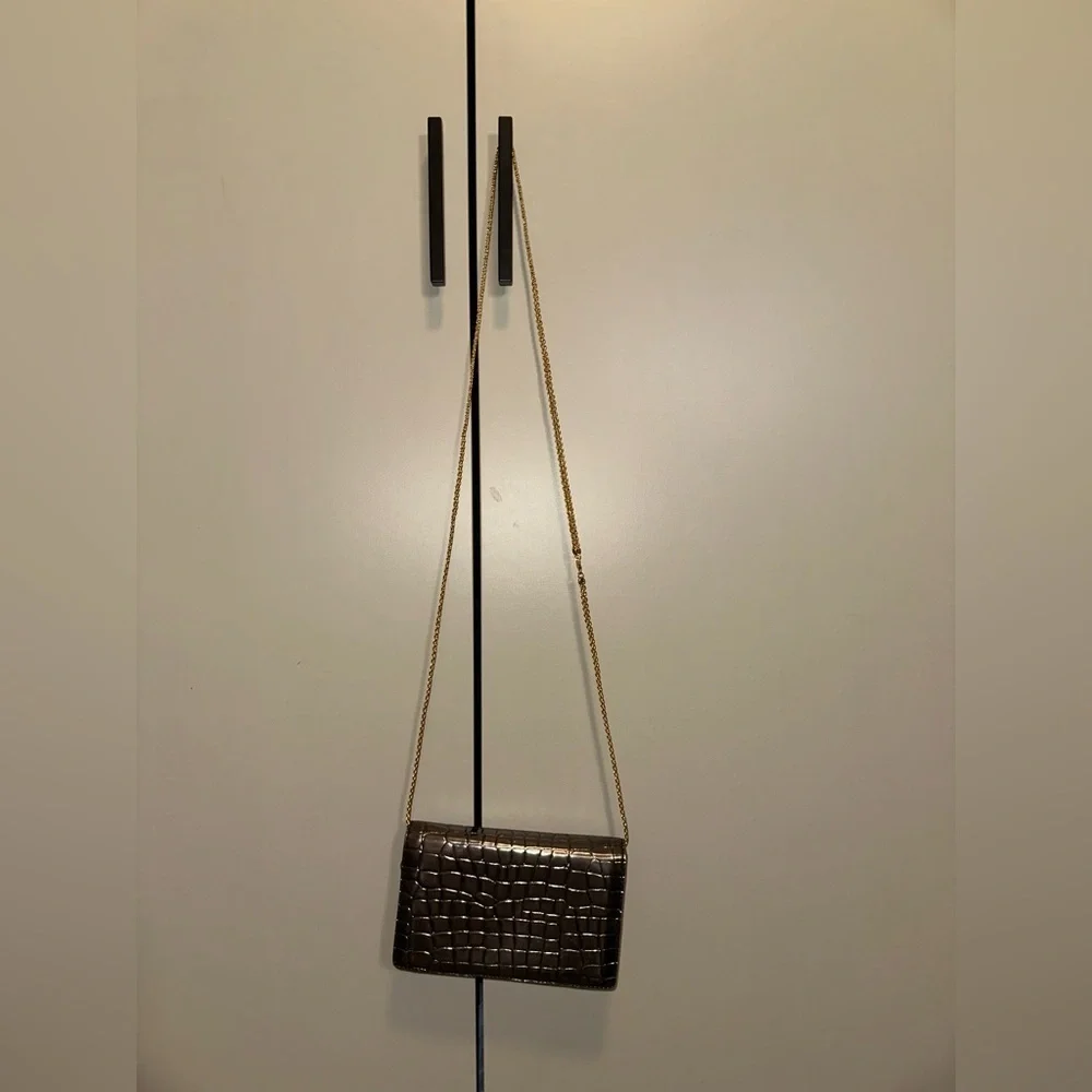 Stella McCartney Metallic Croc Embossed Faux Leather Crossbody Bag on Chain